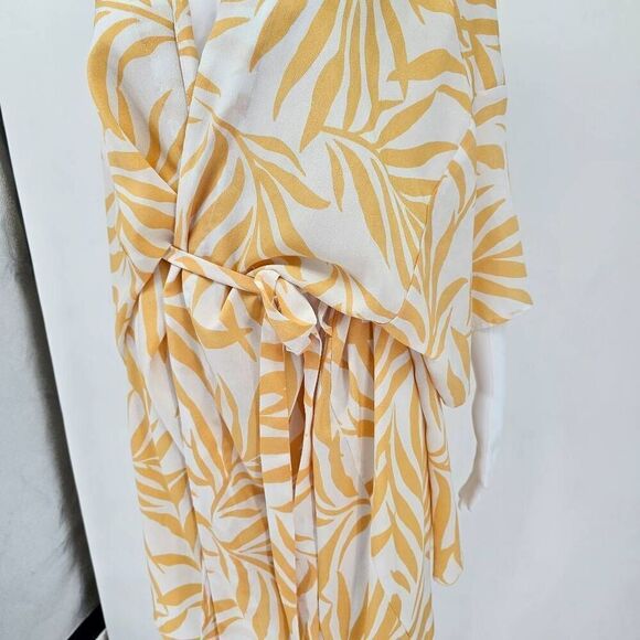Maison Du Soir Kimono Robe Palm Yellow M/L - Picture 2 of 6